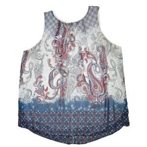 Sleeveless Paisley Top Daniel Rainn Size L Red Blue Mixed Print Georgette Large